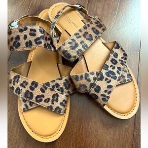 AE American Eagle Calf Hair leopard print x crossover sandals